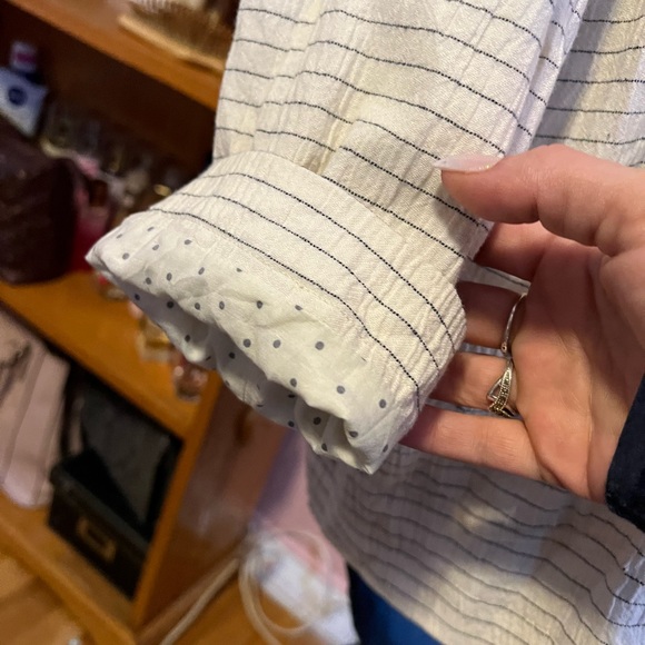 Anthropologie Cartonnier Women's White Double Breasted Striped Blazer Jacket - Picture 6 of 13